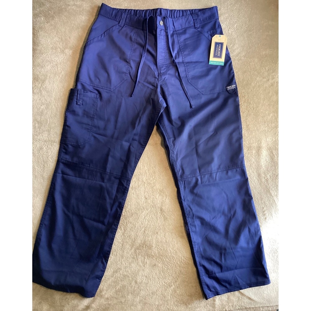 Cherokee‎ Revolution Workwear Scrub Pants Drawstring Pockets Blue Mens Large